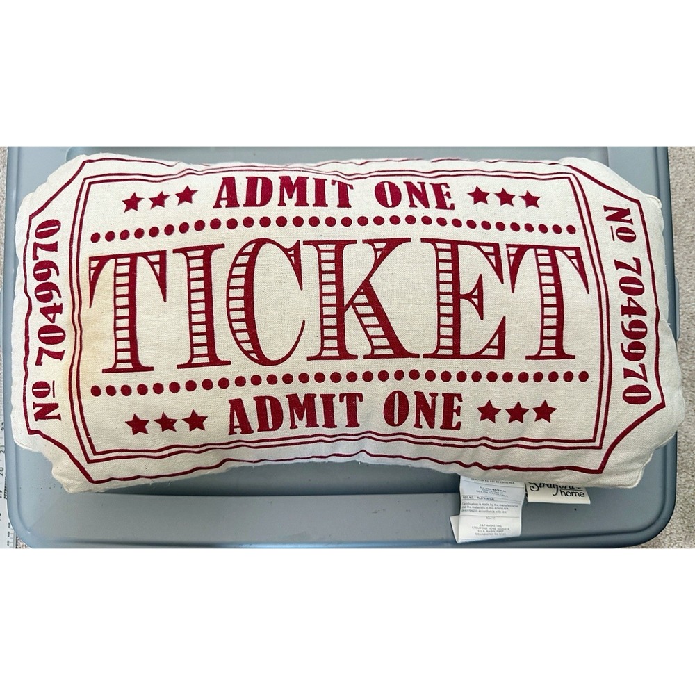 Stratford Home Set Of 2 Movie Pillows. One Says Popcorn & Other Says Ticket